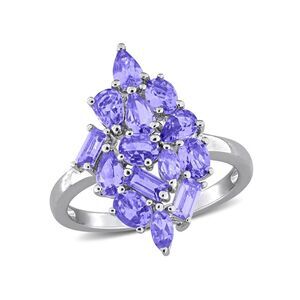 2.00 Carat (ctw) Tanzanite Cluster Ring in Sterling Silver